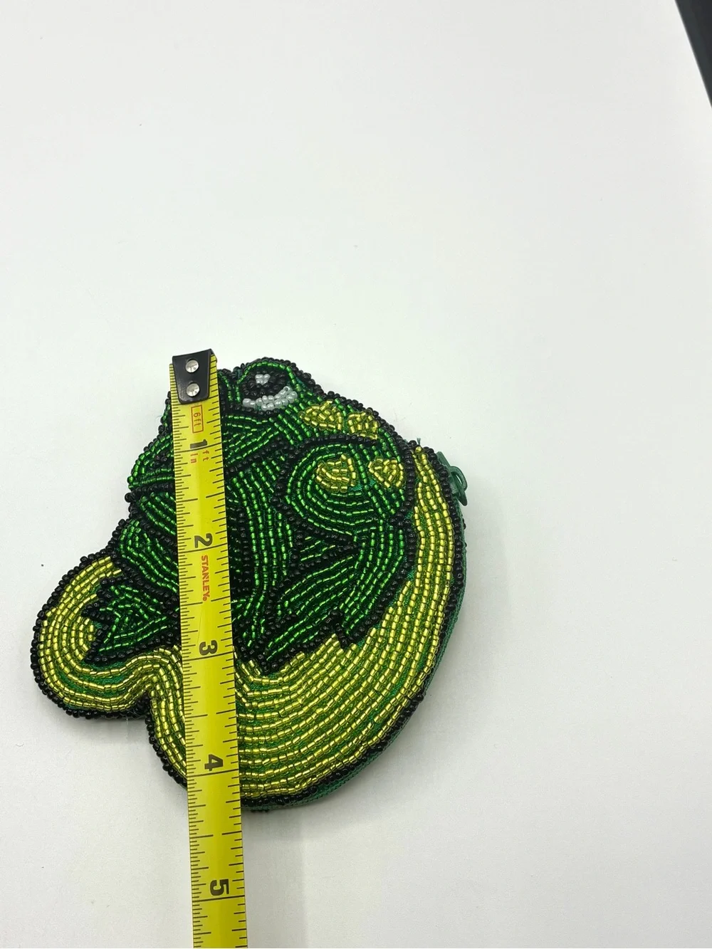 Beaded Frog Coin Purse Zipper Pouch Green Yellow Novelty - Picture 6 of 8